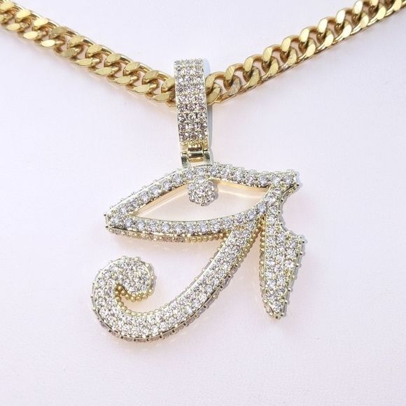 18" Cuban Chain & Gold Finish Eye of Horos Pendant - Picture 6 of 11